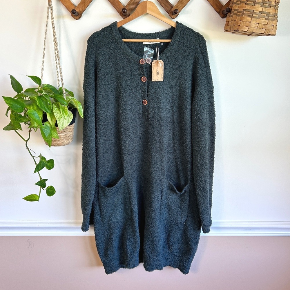 Natural Life Cozy Oversized Popcorn Knit Cardigan Forest Green Large NWT